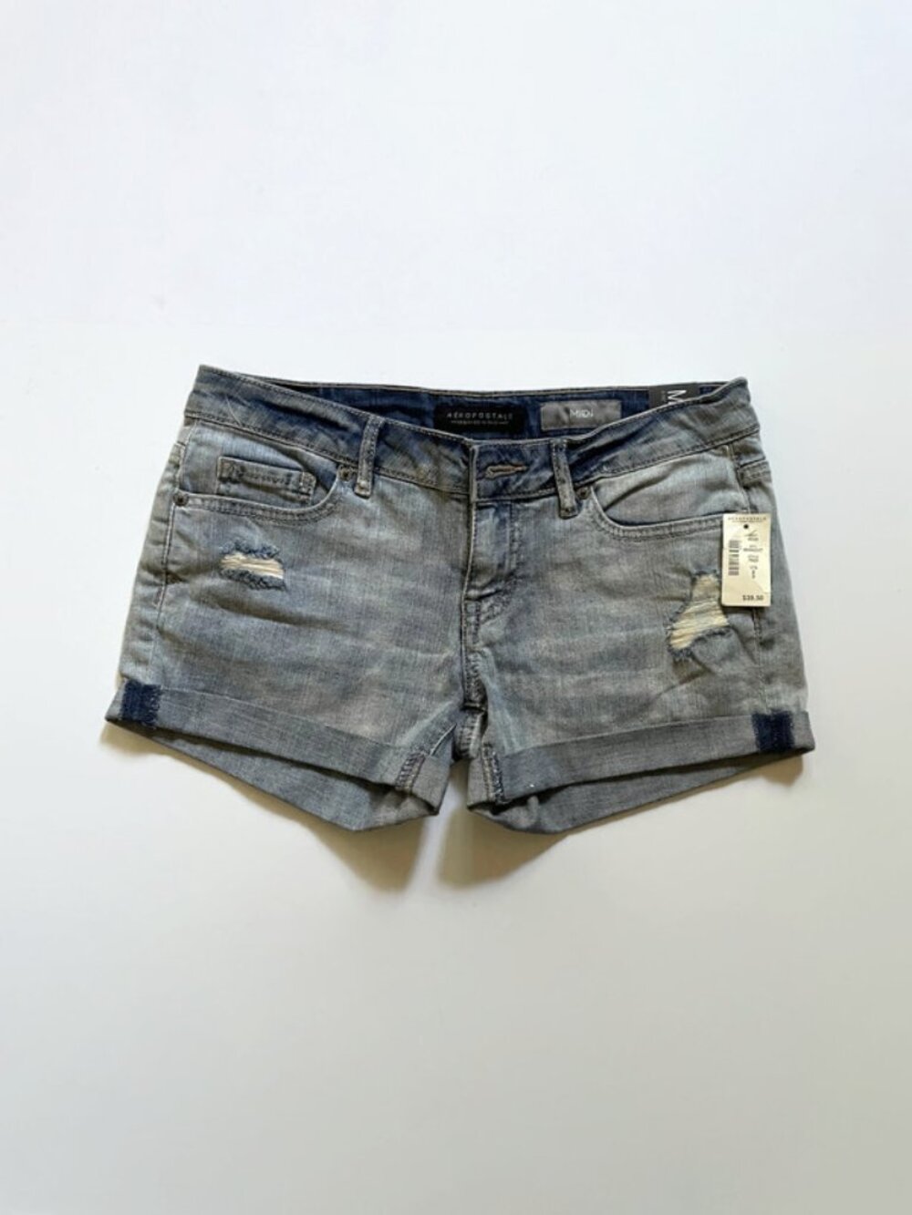 MIDI. Denim Five pocket shorts, Ripped vintage washed finish shorts